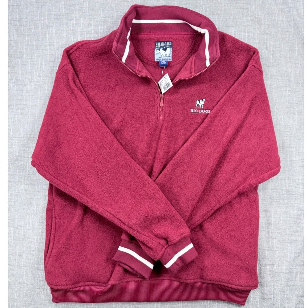 Vtg Big Dogs Polar Dogs Mens Large True Red 1/2 Zip Fleece Pullover Sweater NWT